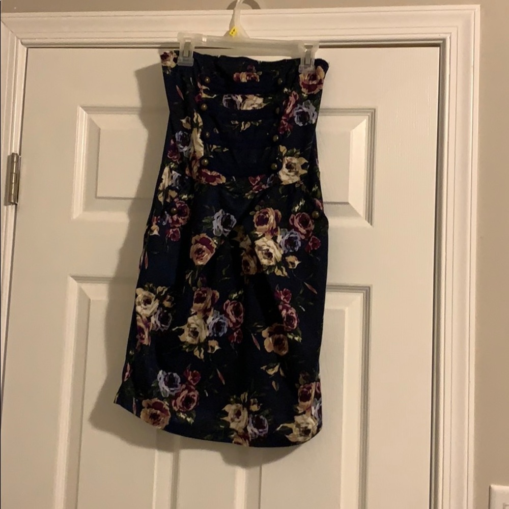 Navy floral tight dress with pockets